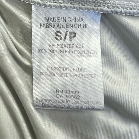 Theory Denatria Full Mooth Silver Crinkle Satin Drop Waist Mini Dress Size Small - Picture 13 of 14